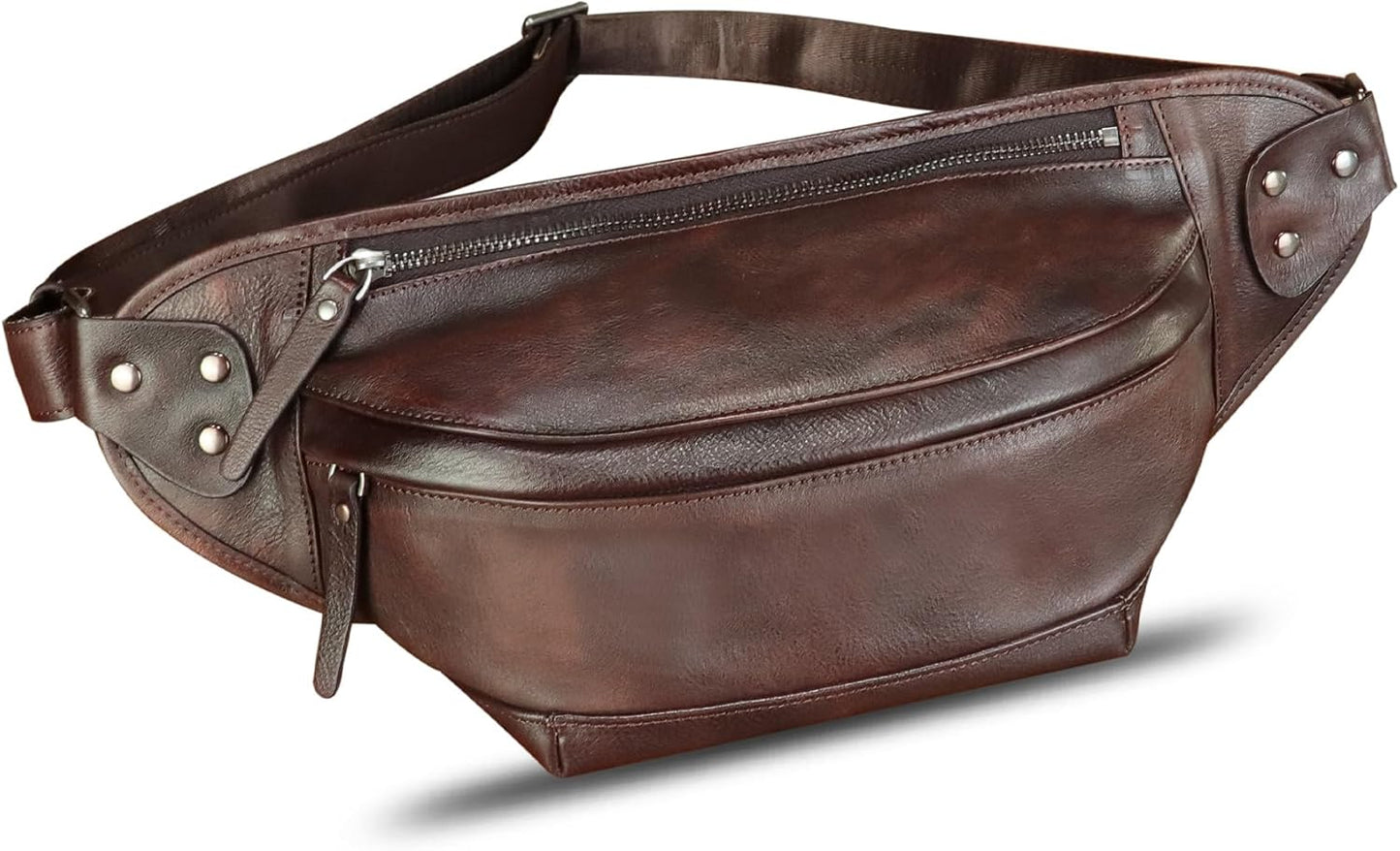 Genuine Leather Fanny Packs for Men and Women Hip Waist Bag Real Leather Fanny Sling Bag Crossbody Chest Purse (Coffee)