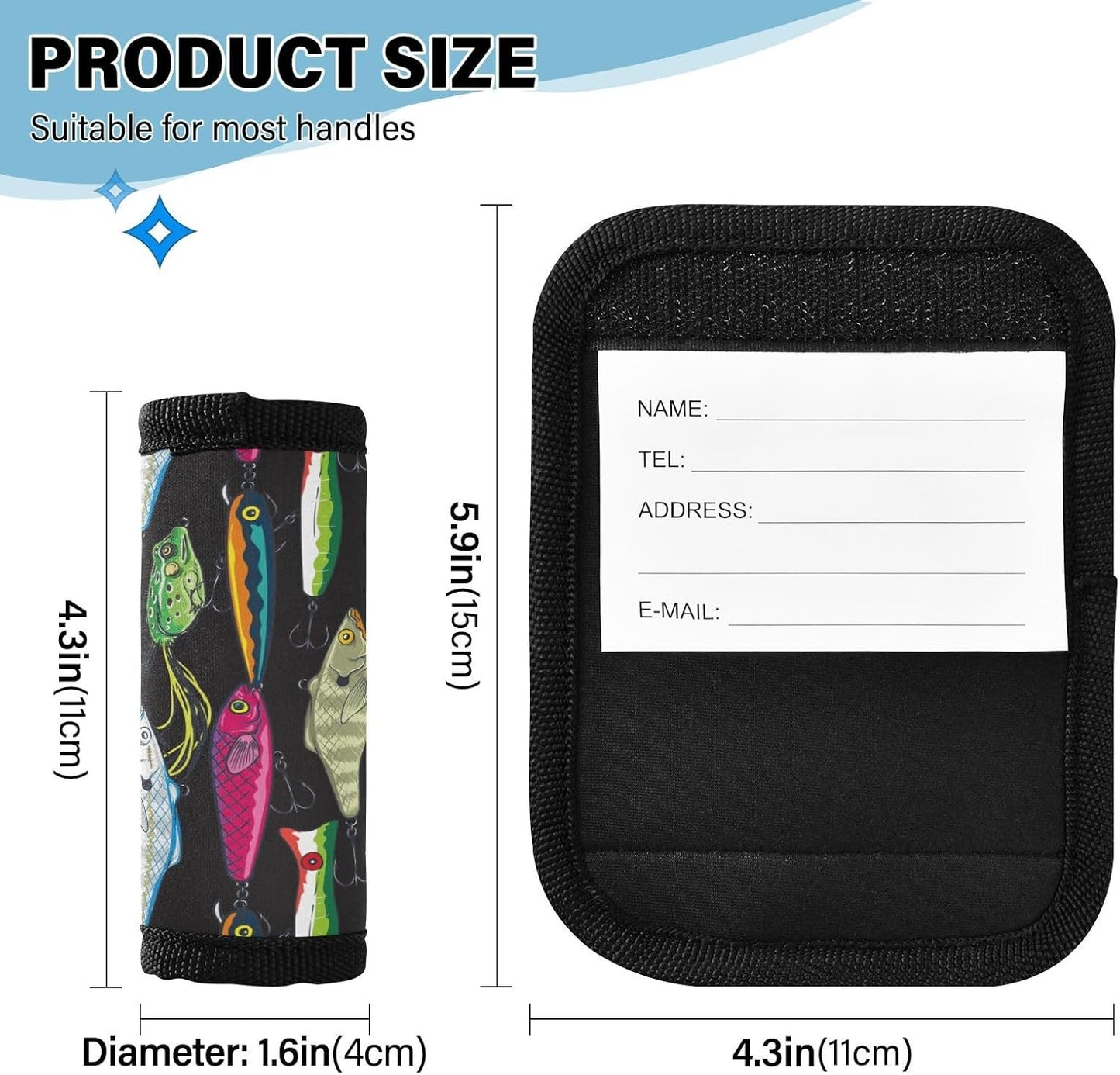 Fishing Lures 2 Pack Luggage Handle Wrap for Suitcase Luggage Identifier Travel Tags Handle Protection Sleeve Cover