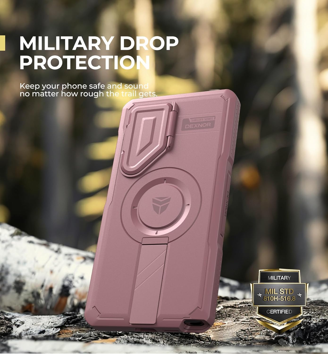 Dexnor for Samsung Galaxy S25 Ultra Case with Camera Cover & Adjustable Kickstand & Built-in Screen Protector, Magnetic Rugged Shockproof Bumper Cases Heavy-Duty Protective Cover (2025),Peony Pink