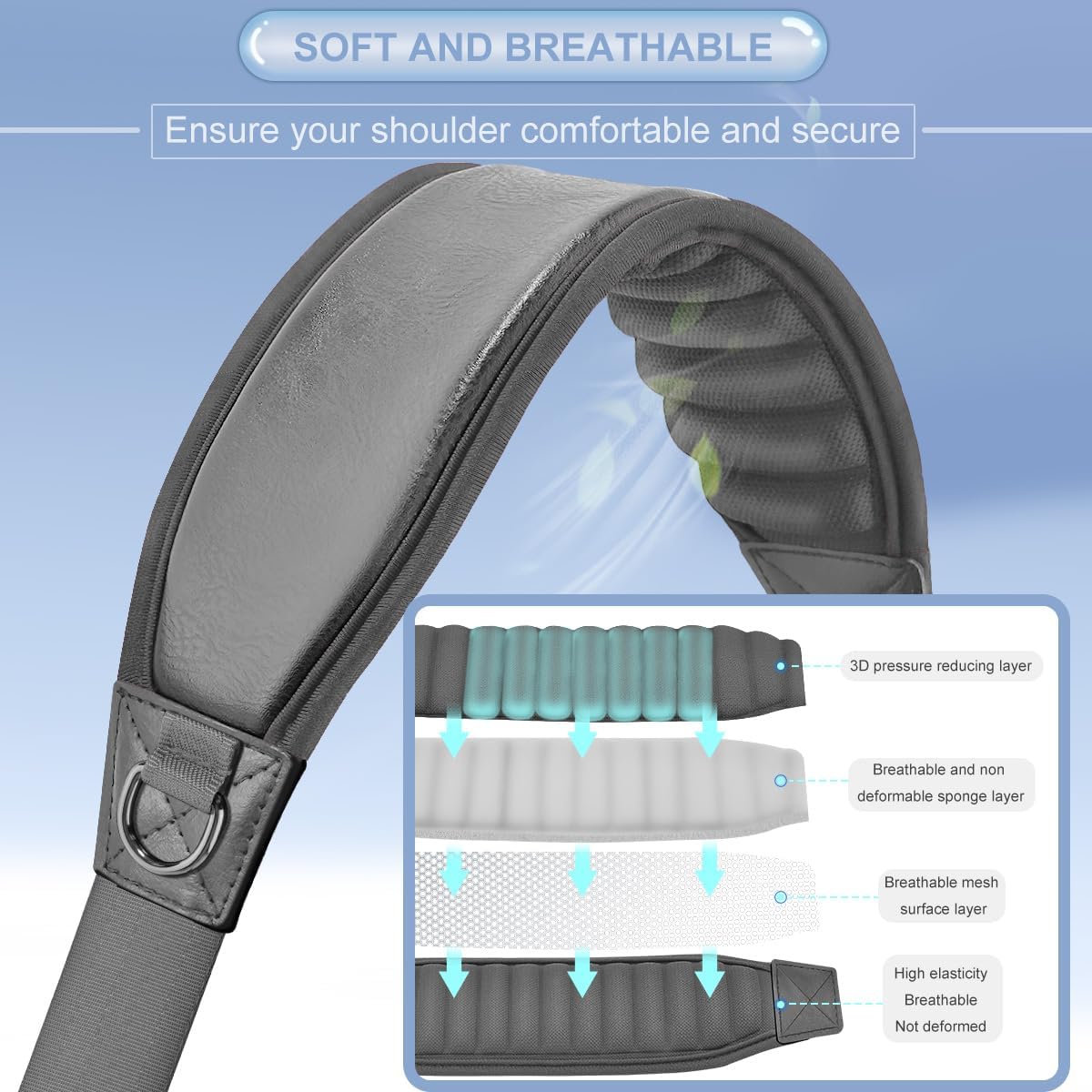 ZINZ Shoulder Strap 78" Belt with Neoprene Thick Padded, Universal Bag Strap with Double Adjustable Buckles and Metal Swivel Hooks,Ideal for Individuals 5'11" and Taller,Gray