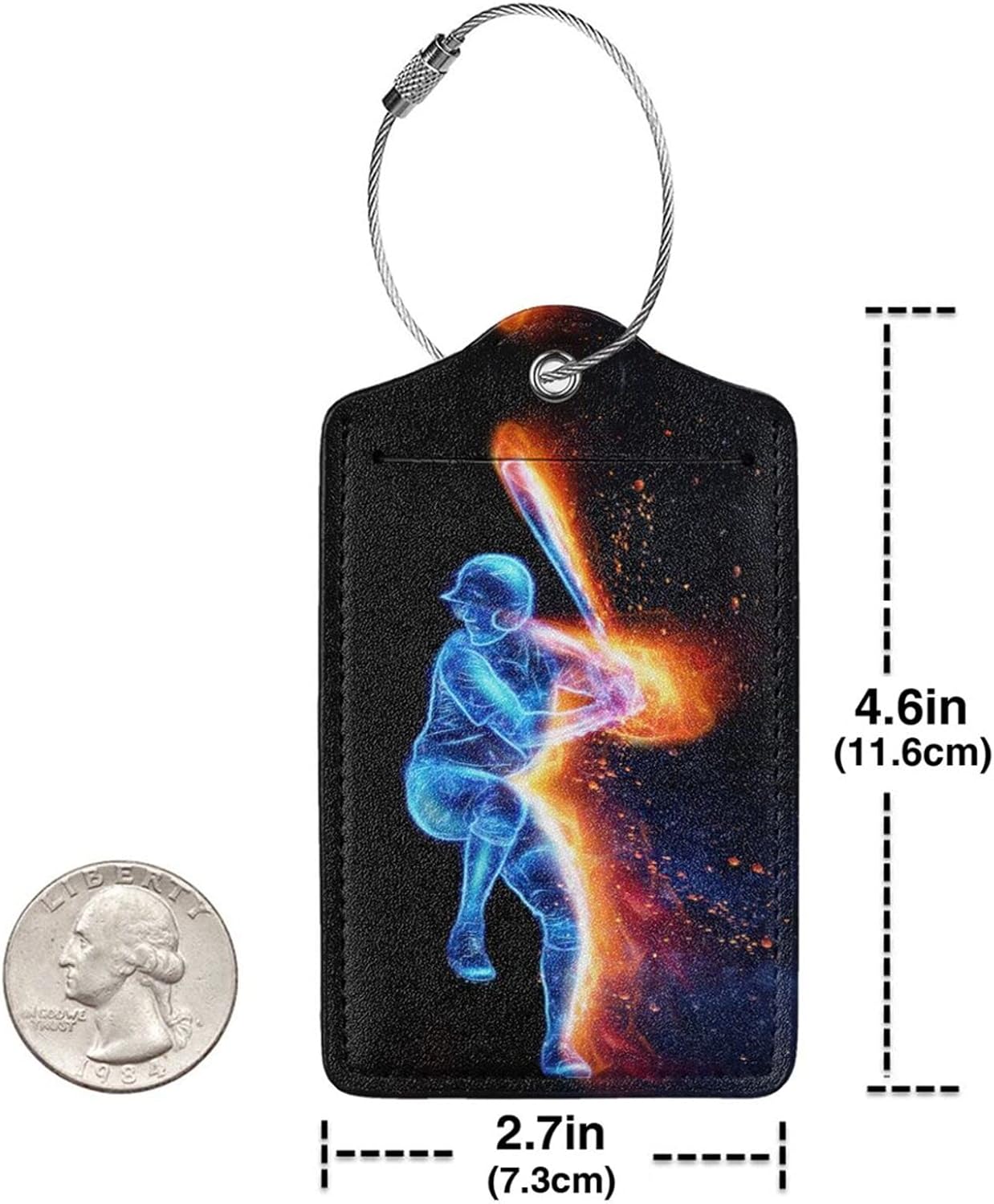 Set of 2 Sport-Themed Luggage Tags for Suitcases with Baseball Man Pattern for Kids Teen Boys Men, PU Leather Travel Tag Name Label Tags with Privacy Cover for Backpack Luggage