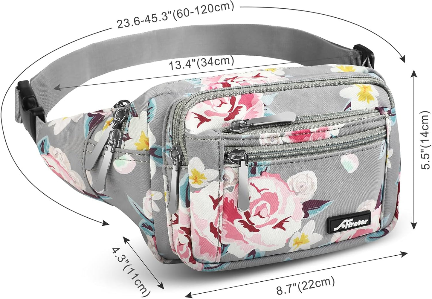 Waist Pack Bag Fanny Pack for Men&Women Hip Bum Bag with Adjustable Strap for Outdoors Workout Traveling Casual Running Hiking Cycling (New Grey Flowers)