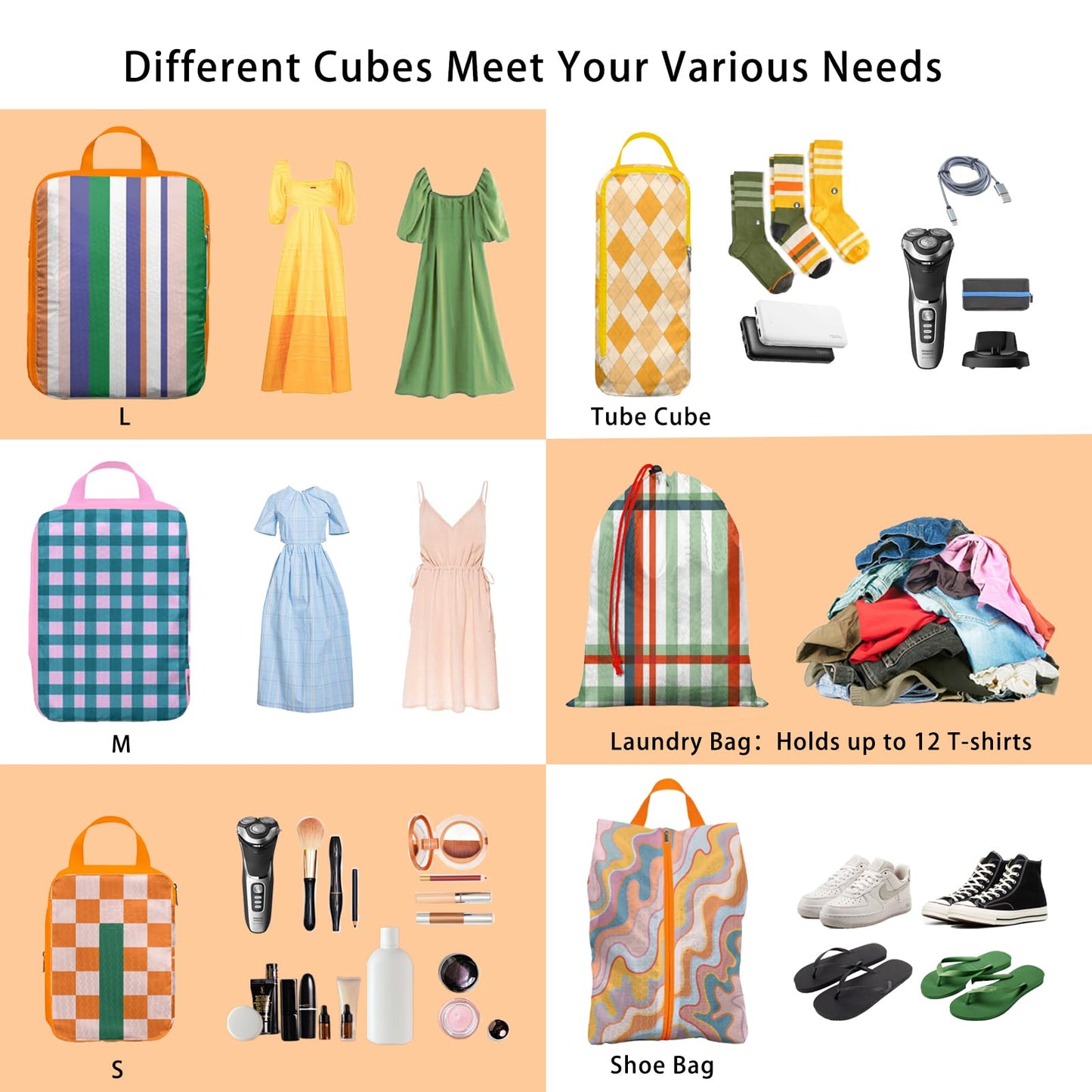 6 Pcs Compression Packing Cubes, Packing Cubes for Travel, Waterproof Luggage Organizer Bags Set