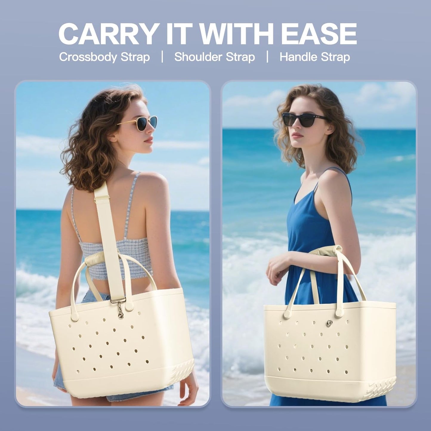 SUITMAT Crossbody Strap for Bogg Bag with Rustproof Metal Connectors, Accessories for Bogg Bag, Widened Shoulder Strap for Rubber Beach Tote, Made of Anti-Slip Nylon, Cream (Tote Not Included)