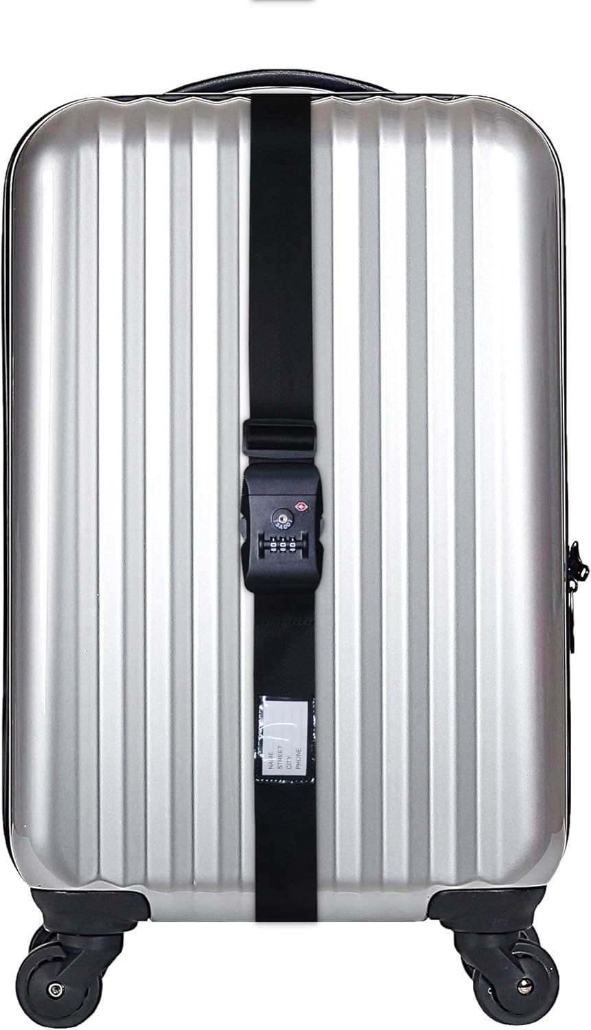 Heavy Duty Luggage Straps TSA Approved with Combination Lock Adjustable Travel Belt for Suitcases (Black)