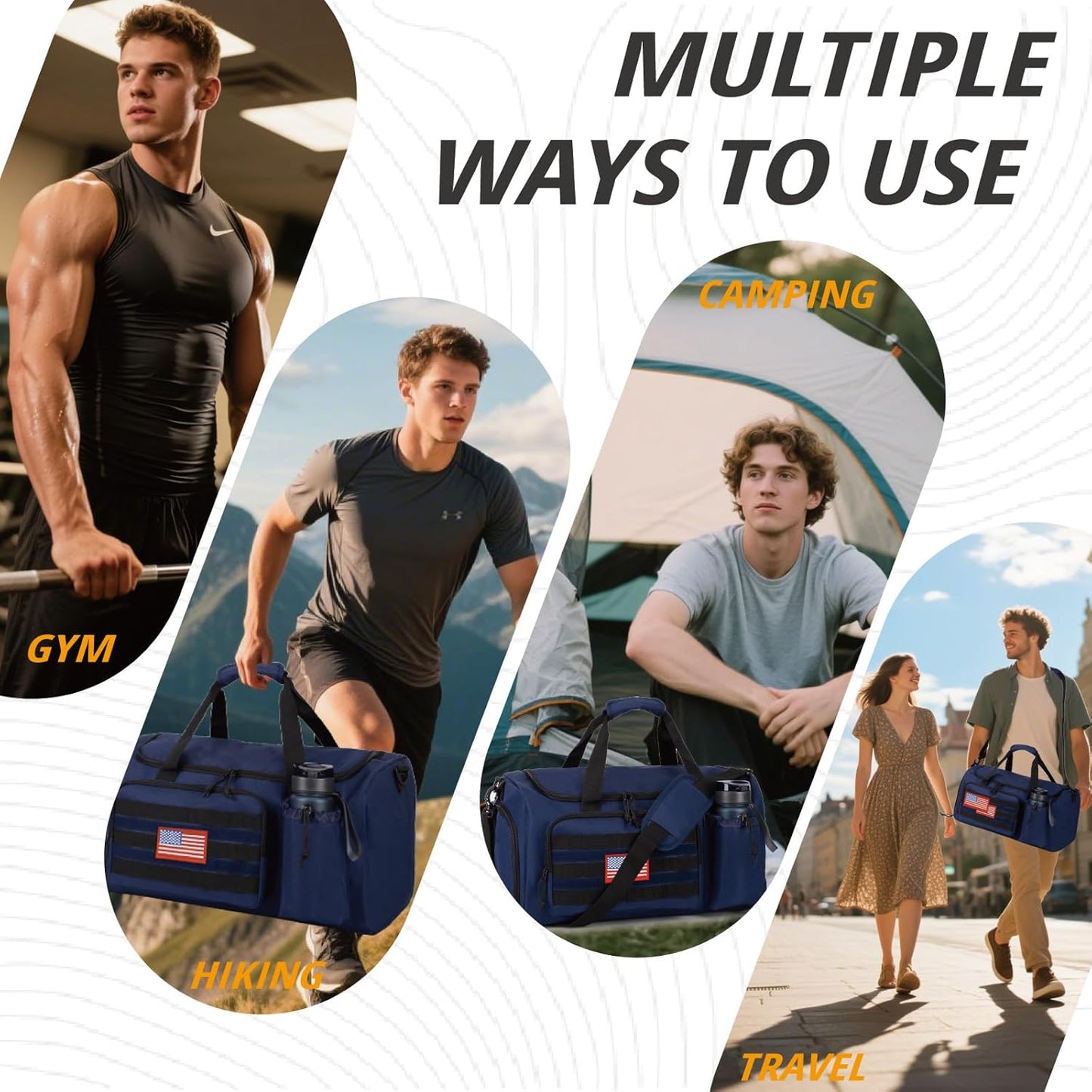 Tactical Gym Bag for Men, 40L Large Capacity Duffle Bags with Shoes Compartment, Sports Bag with