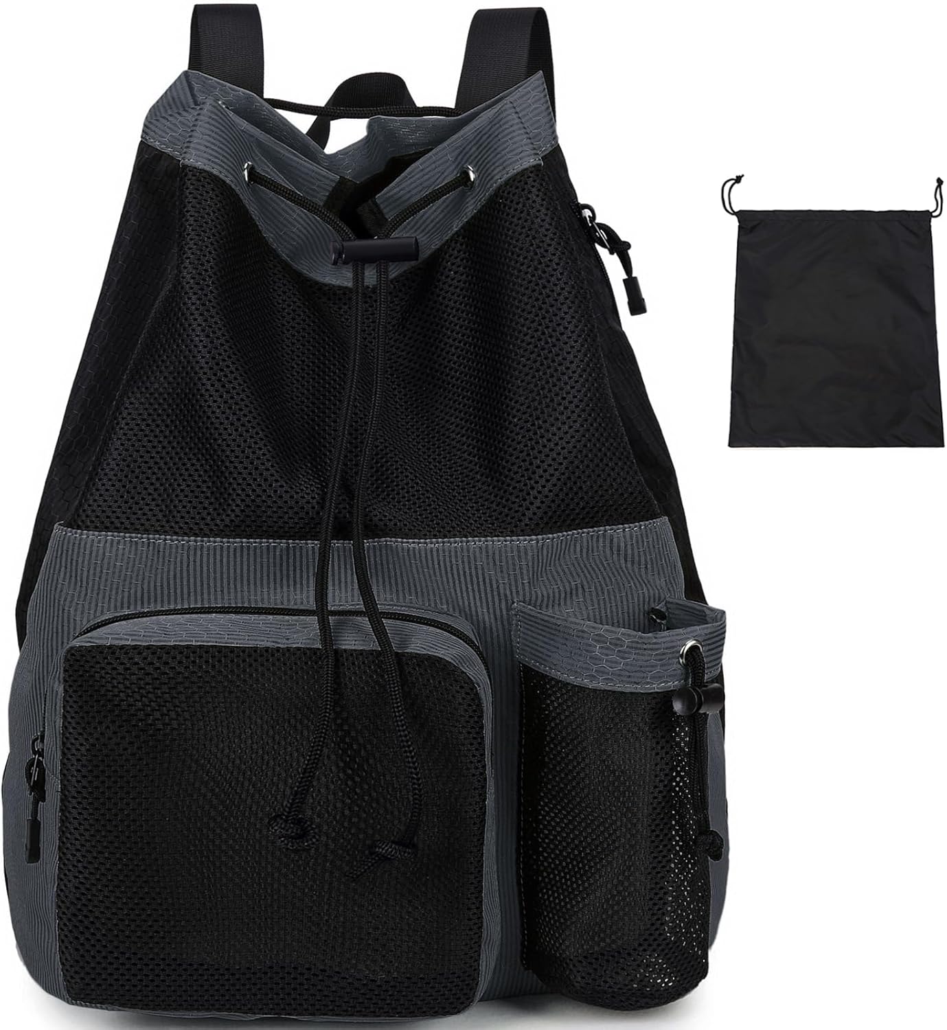 Lohol Large Mesh Drawstring Backpack with Shoe Bag, Durable Swimming String Sack with Handle for Sports Gym Yoga Beach Travel
