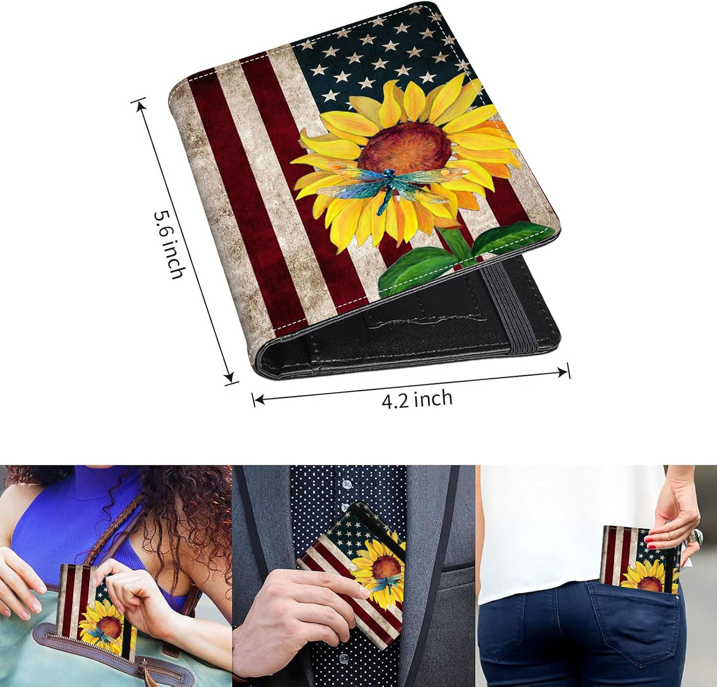 Passport Holder Cover Wallet Travel Essentials RFID Blocking Case Leather Passport Cover Wallet Vaccine Card Slot Organizer for Men Women, Flag Sunflower