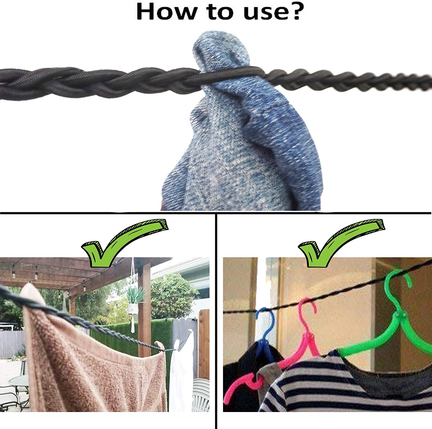 Tri-Braided Cord Clothes Line, Clothes Drying Rope Portable Travel Clothesline for Indoor Outdoor