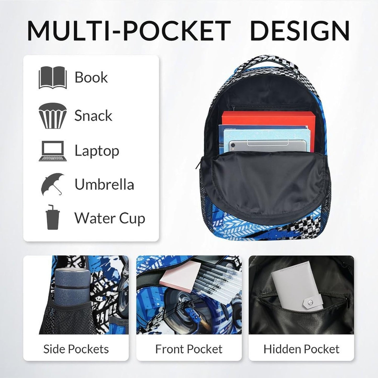 Boy Backpack, Motorcycle Backpacks for Kids, 17" Sports Bookbag for Preschool Kindergarten Elementary, Back to School Gifts