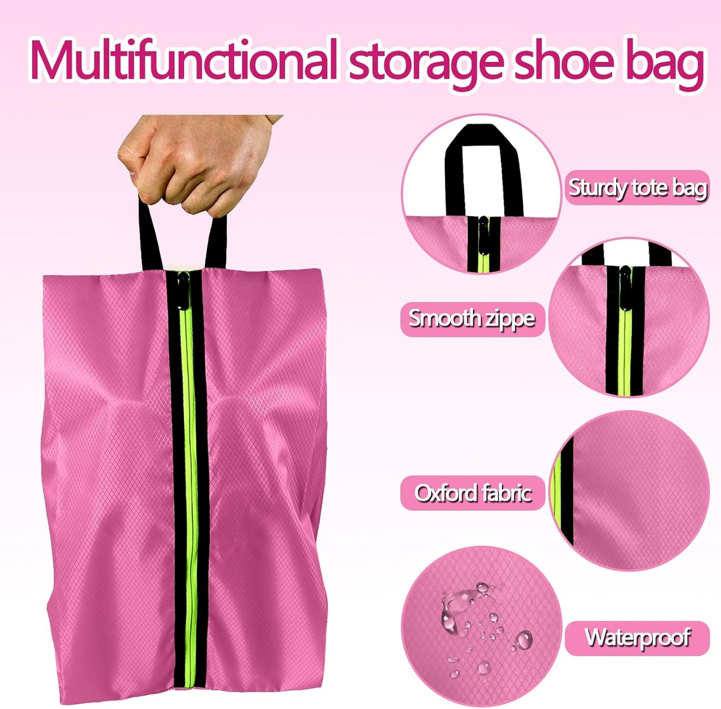 Shoe Bags for Travel - Set of 3 Pack Large Capacity Oxford Fabric Shoe Bags, Multi-Functional Dust-Proof and Waterproof Men & Women Travel Shoe Bag (Pink)