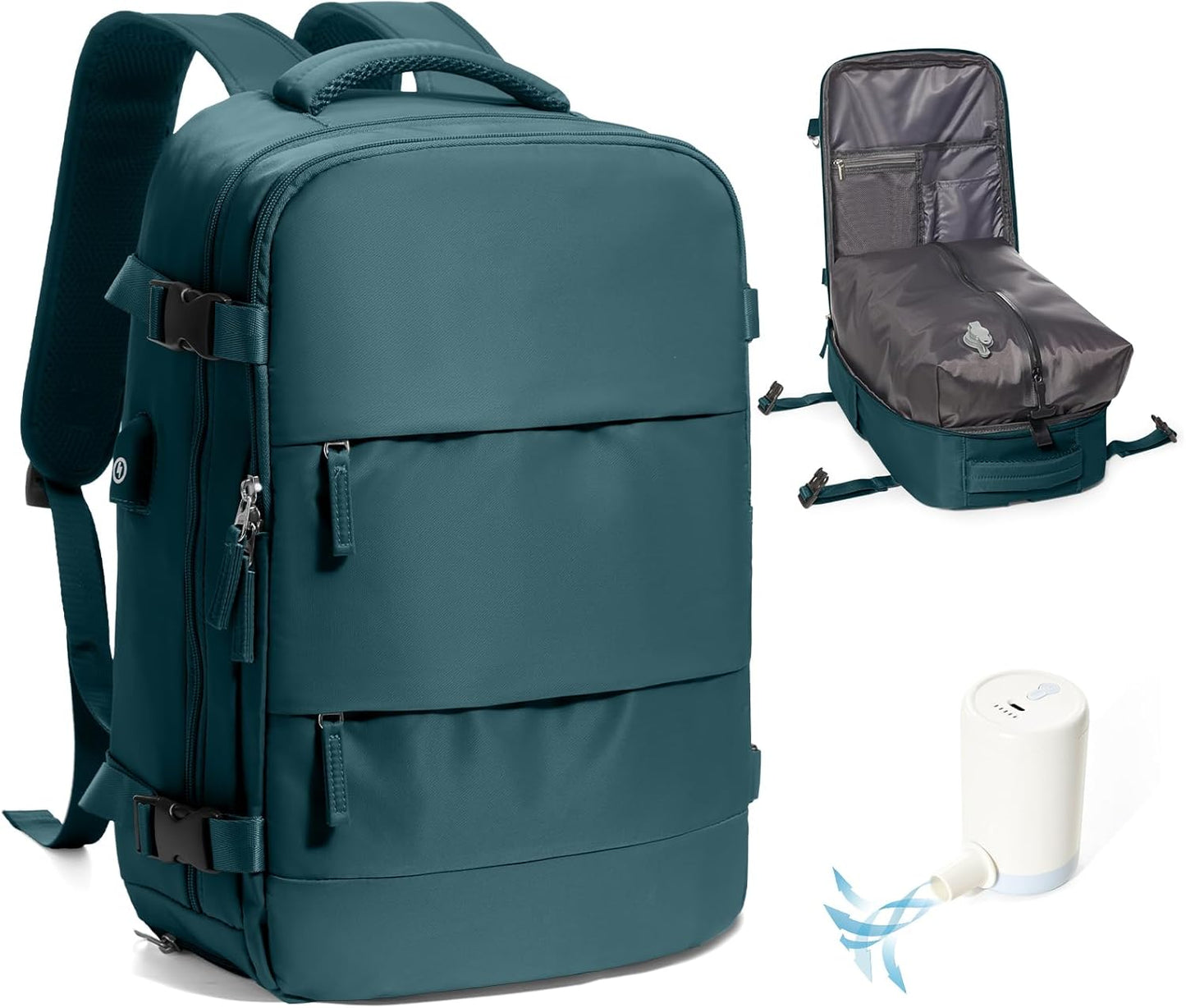 Vacuum Backpack Travel,Travel Backpack with Vacuum System, Easy Vac Pack Backpack with Pump,United Airlines Approved 18×14×8 inch Personal Item Travel Bag Laptop Bag,Peacock Blue