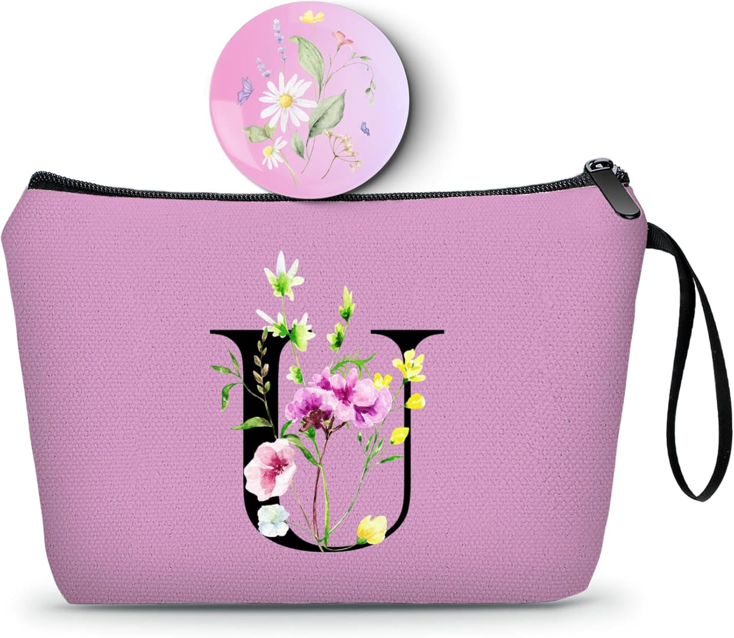 Birthday Thank You Appreciation Monogrammed Gifts for Mom Aunt Teacher Sister Friend Coworkers Bride Bridesmaid Makeup Cosmetic Bag with Mirror Mothers Day Christmas Graduation U