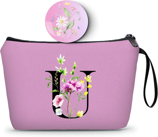 Birthday Thank You Appreciation Monogrammed Gifts for Mom Aunt Teacher Sister Friend Coworkers Bride Bridesmaid Makeup Cosmetic Bag with Mirror Mothers Day Christmas Graduation U