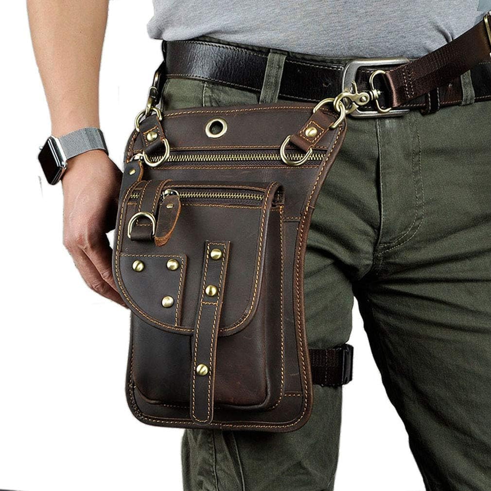 Leather Waist Pack Drop Leg Bag for Men Women Belt Bumbag Multi-Purpose Motorcycle Bike Outdoor Sports Tactical Cycling Riding Hiking Camping Pouch