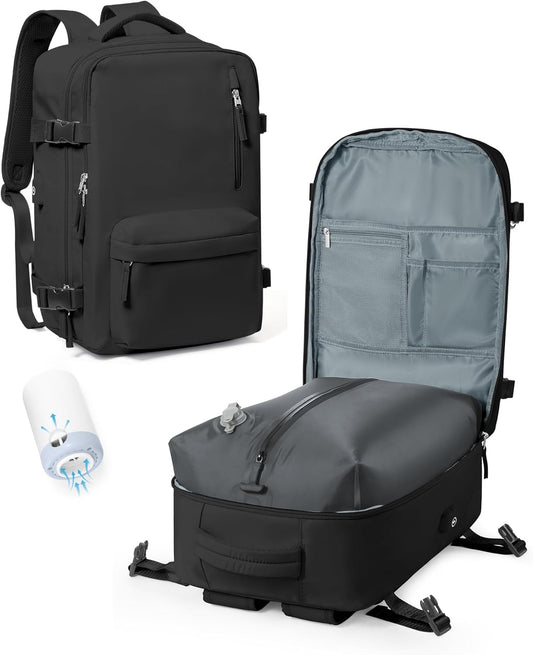 Vacuum Backpack Travel with Pump,mochila compresion al vacio 18x14x8 inches Personal Item Carry on Backpacks,Vacuum Seal Backpack Travel Water Resistant Business Work Laptop Backpack,Black