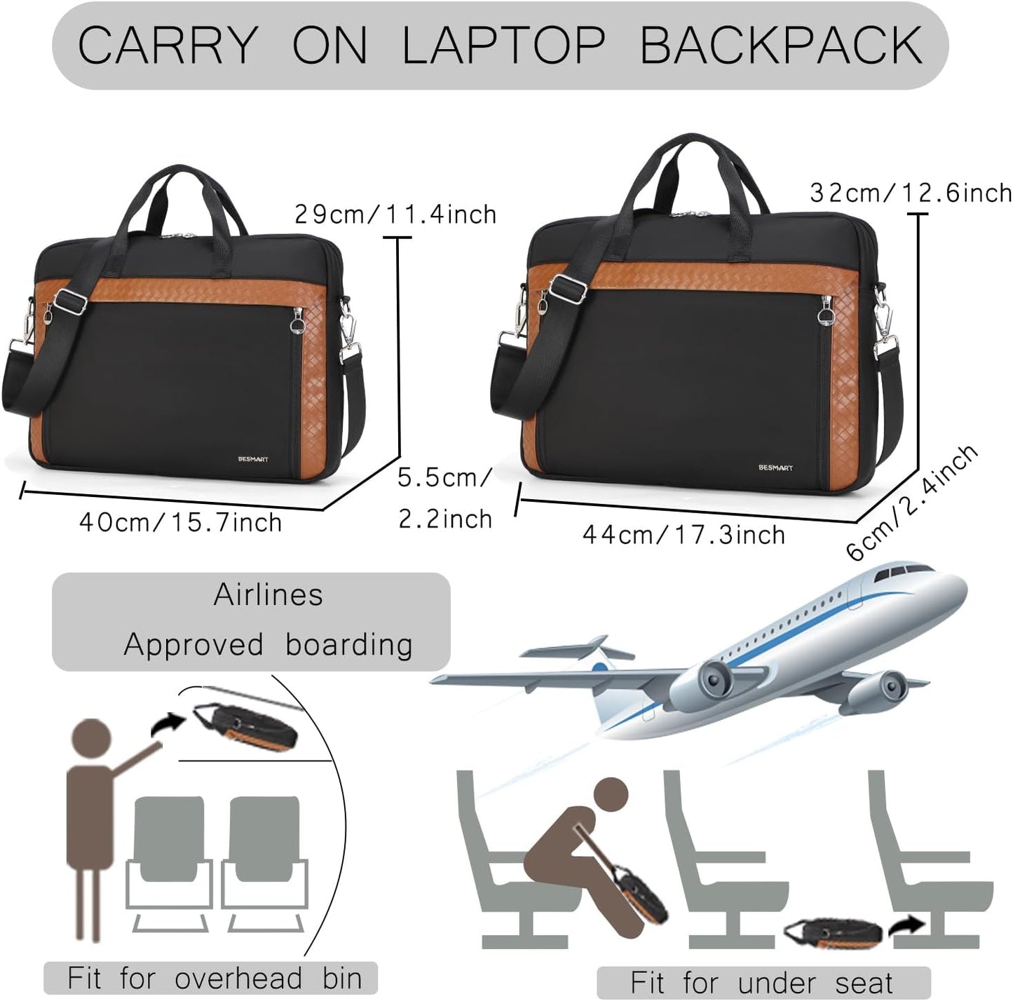 BESMART Slim Laptop Bag 15.6/17.3 Inch Laptop Briefcase for Women, Elegant Waterproof Shoulder Bags, Computer Messenger Bag