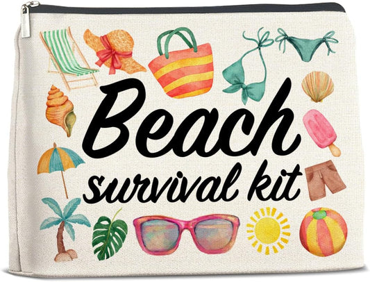 Beach Survival Kit Makeup Bag Beach Travel Gifts for Women, Multicolor Cosmetic Case