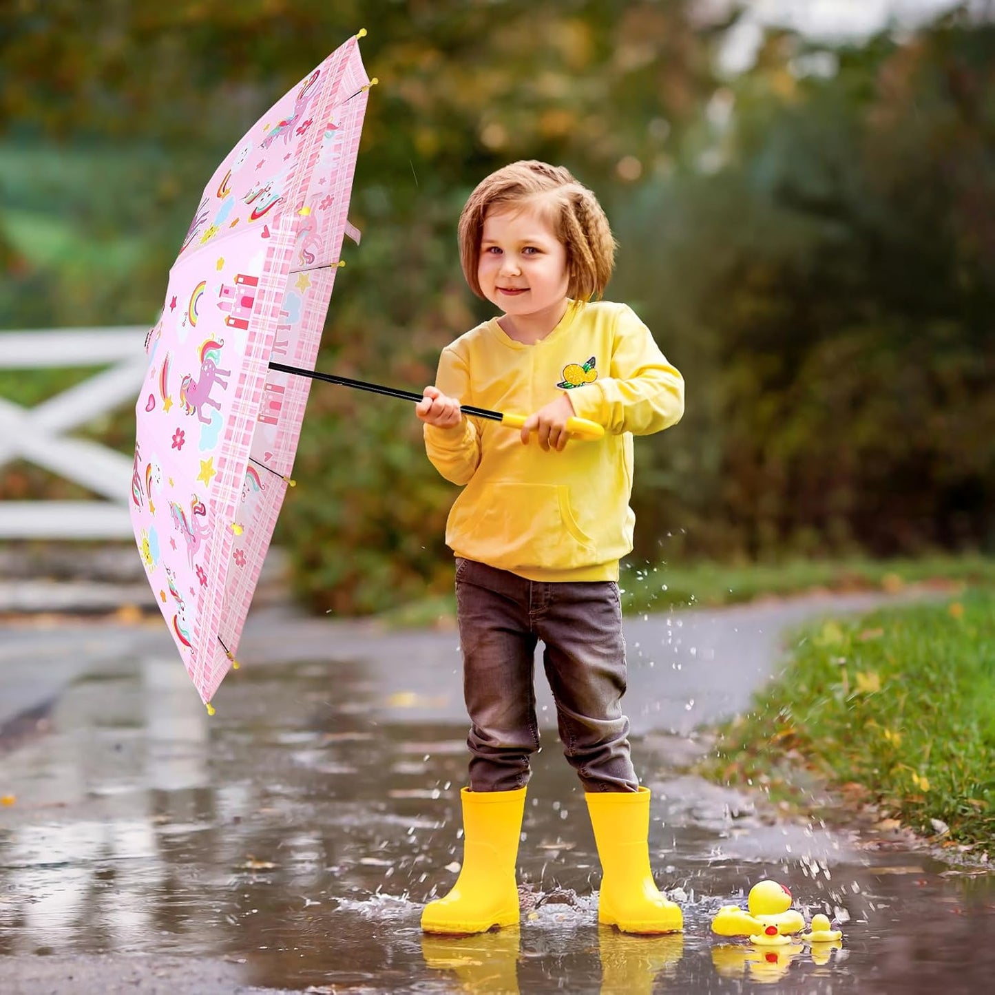 Kids Umbrella, Safety Windproof Umbrella with Easy-Grip Hook Handle for Toddler Girls and Boys