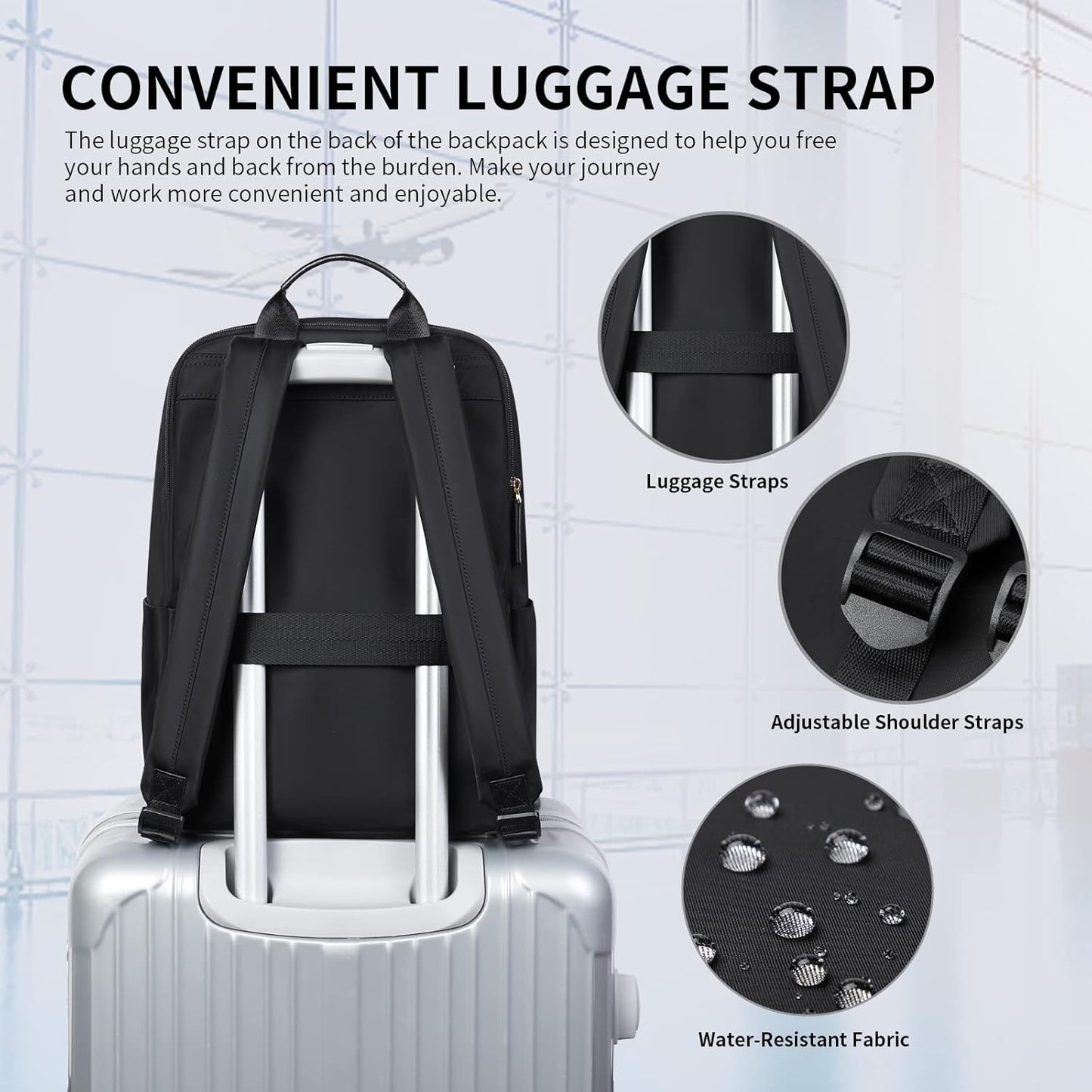 GOLF SUPAGS Laptop Backpack with Separate Laptop Compartment Water Resistant Computer Backpacks Fits 15 Inch Notebook Travel Work Bags for Women (Black)