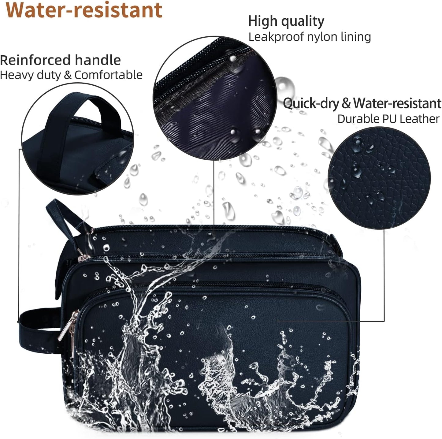 Buruis Extra Large Toiletry Bag for Men, Travel Toiletry Organizer Dopp Kit Water-resistant Shaving Bags, PU Leather Cosmetic Bathroom Shower Bag for Toiletries, Grooming, Accessories (Blue)