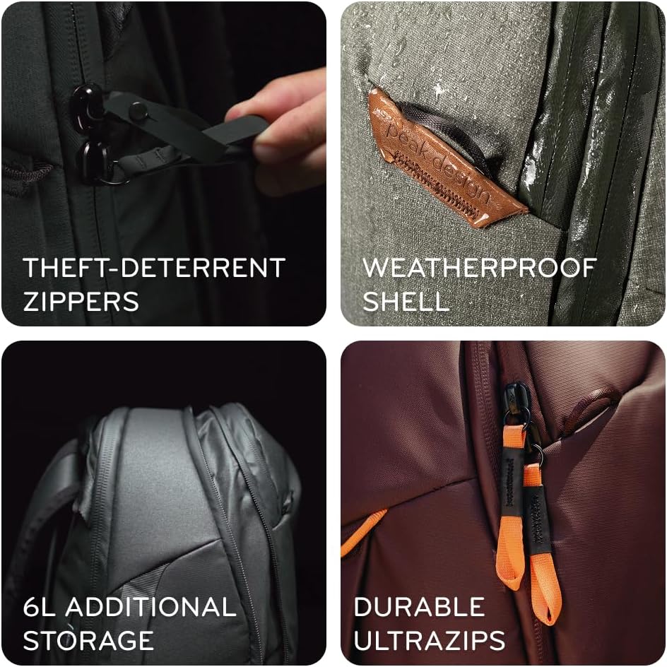 Peak Design Travel Backpack 30L, Black, Expandable 27-33L Design, Rear and Top Access, Weatherproof Shell, Laptop Sleeve, Ideal for Travel or Everyday Carry, Versatile Backpack for Men and Women