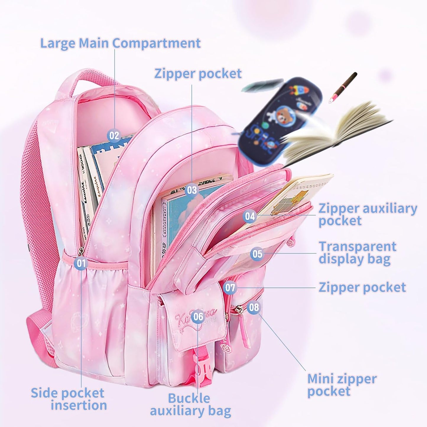 Girls Backpack for School Kids Backpack for Girls Cute Kids Kawaii Bookbag Book Bag for Elementary Primary School