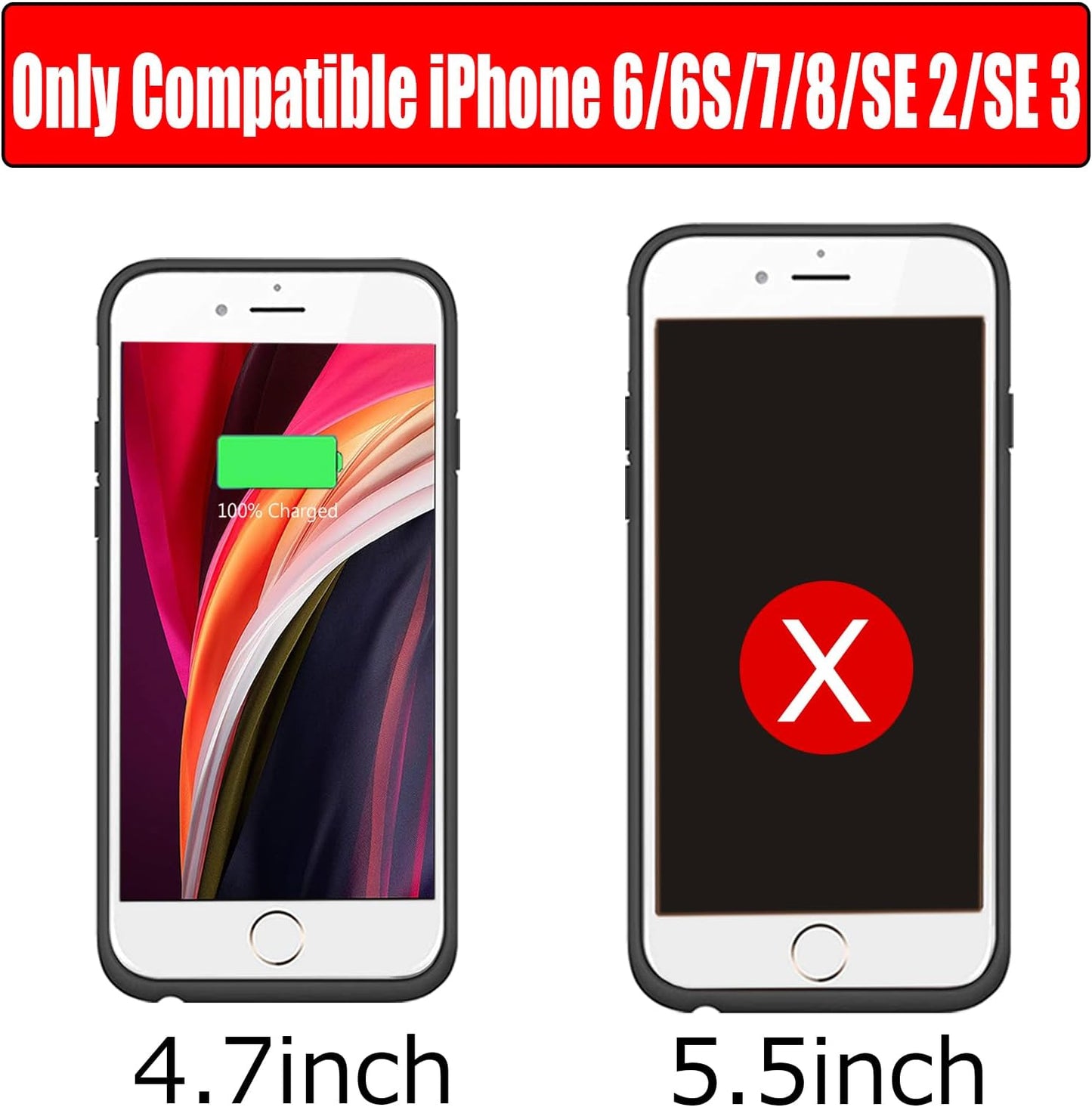 Battery Case for iPhone 6/6s/7/8/SE 2/SE 3, Enhanced 10000mAh High Capacity Portable Protective Charging Case Compatible with iPhone 6/6s/7/8/SE 2/SE 3 (4.0 inch) Extended Battery Charger Case (Black)