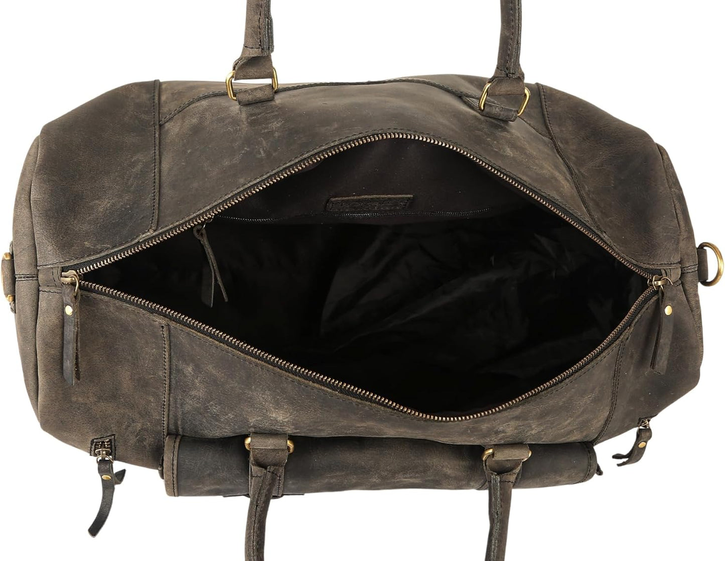 KomalC 24 Inch Leather Duffel Bags for Men and Women Full Grain Leather Travel Overnight Weekend Leather Bags Sports Gym Duffle for Men (Charcoal Black With Shoe Pocket), Brown