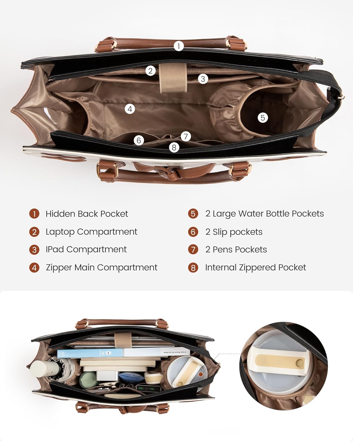 LOVEVOOK Laptop Bag for Women,Work Tote Bag with Large Cup Holder,Leather Computer Bag Teacher Bag Handbag Gifts for Women