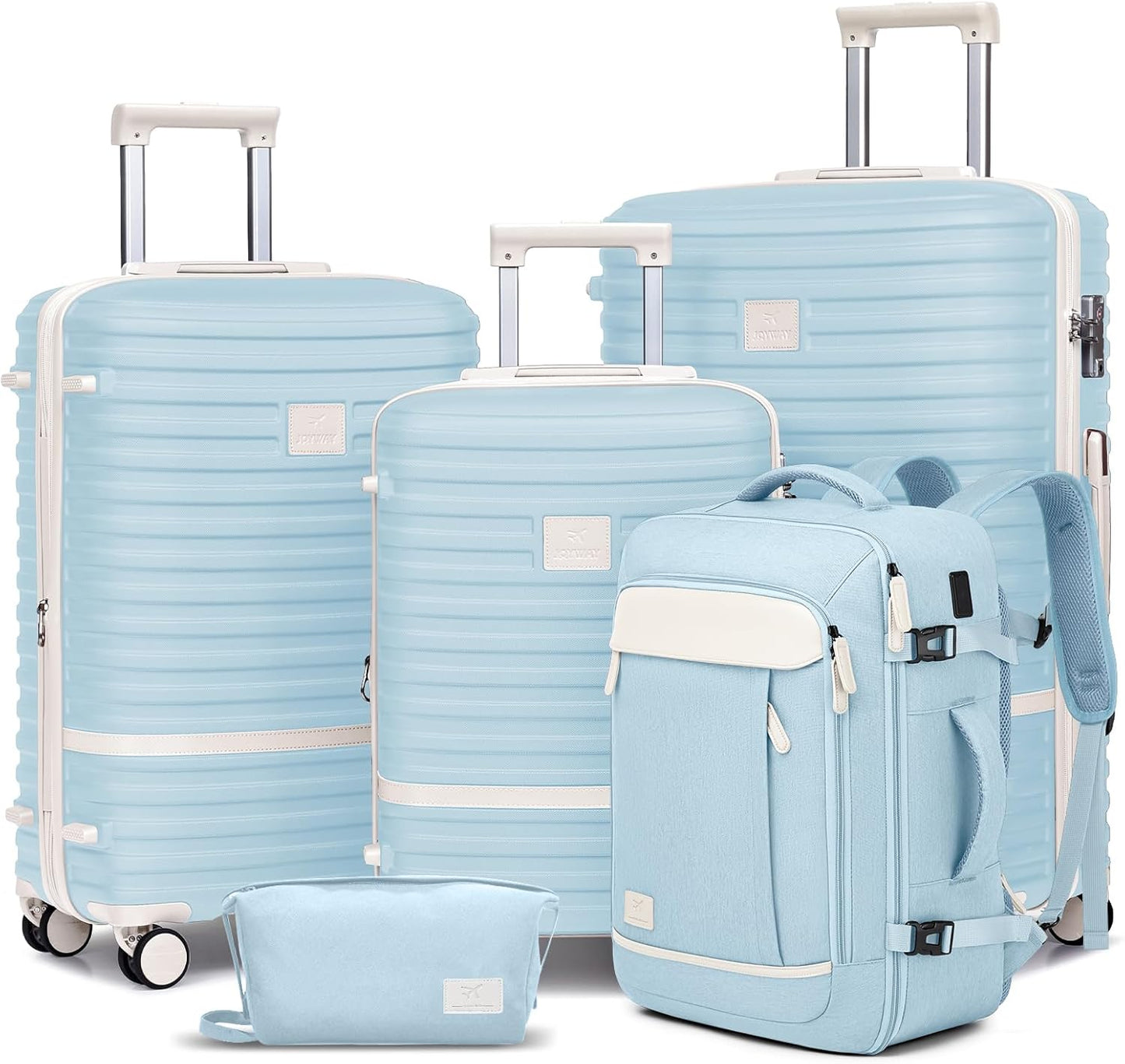 Joyway Expandable Luggage Sets 5 Piece, Lightweight Hard Shell Travel Suitcase Set with Spinner Wheels and TSA Lock (5 piece set，LightBlue)