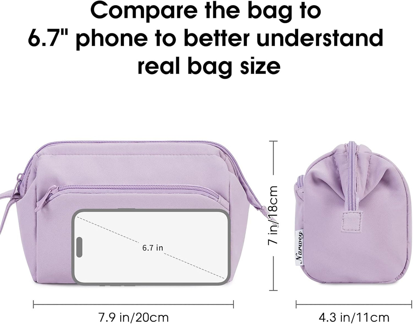 Narwey Makeup Bag Women Wide-open Make up Bag Travel Cosmetic Bag Organizer Toiletry Bag for Cosmetics Toiletries Accessories (Purple)