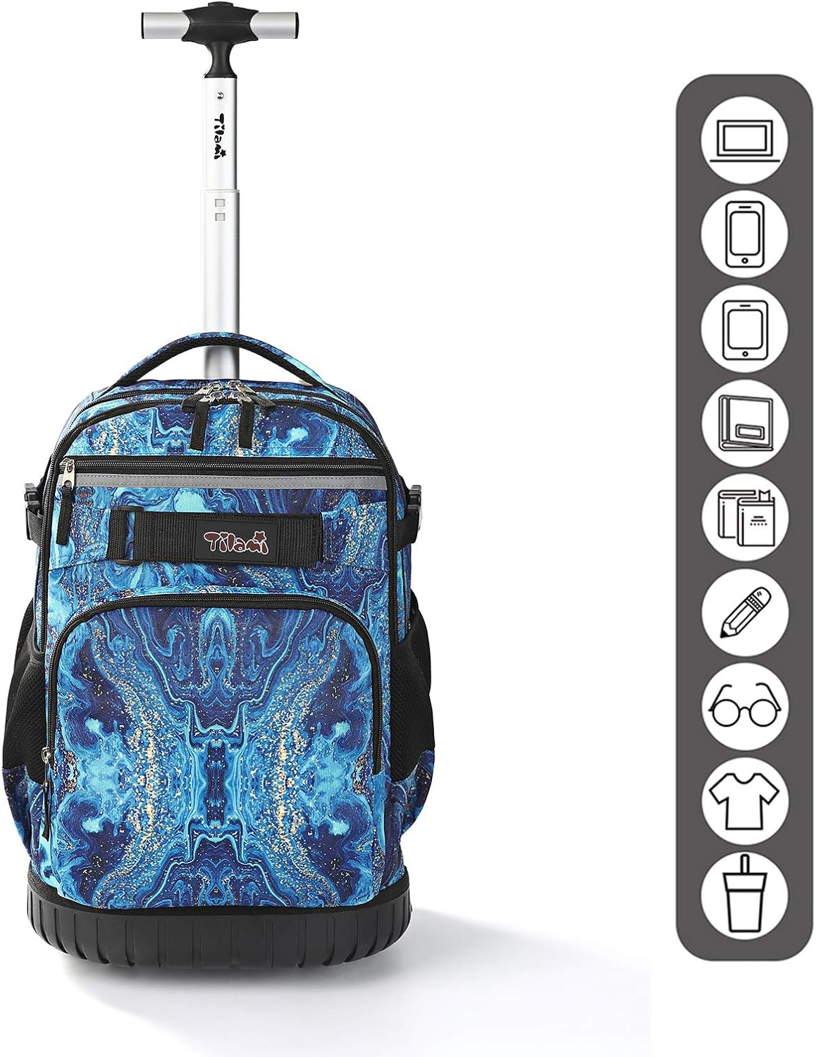 Tilami Rolling Backpack 19 inch with Lunch Bag Wheeled Laptop Backpack (Blue Wave)