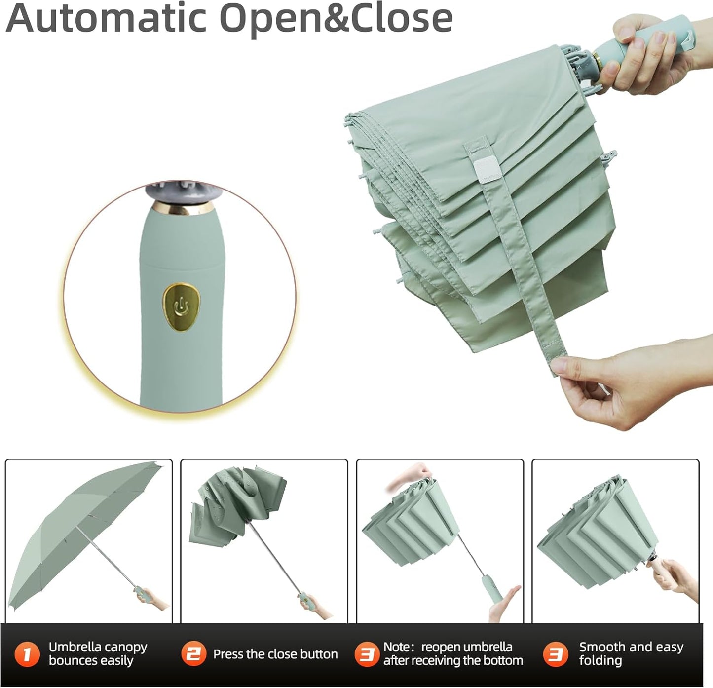 Windproof Inverted Umbrella for Travel, Comapct &Light, Easy Folding&Anti-rebound Rods, Automatic Reverse Umbrellas for Rain, Commute, Daily Use