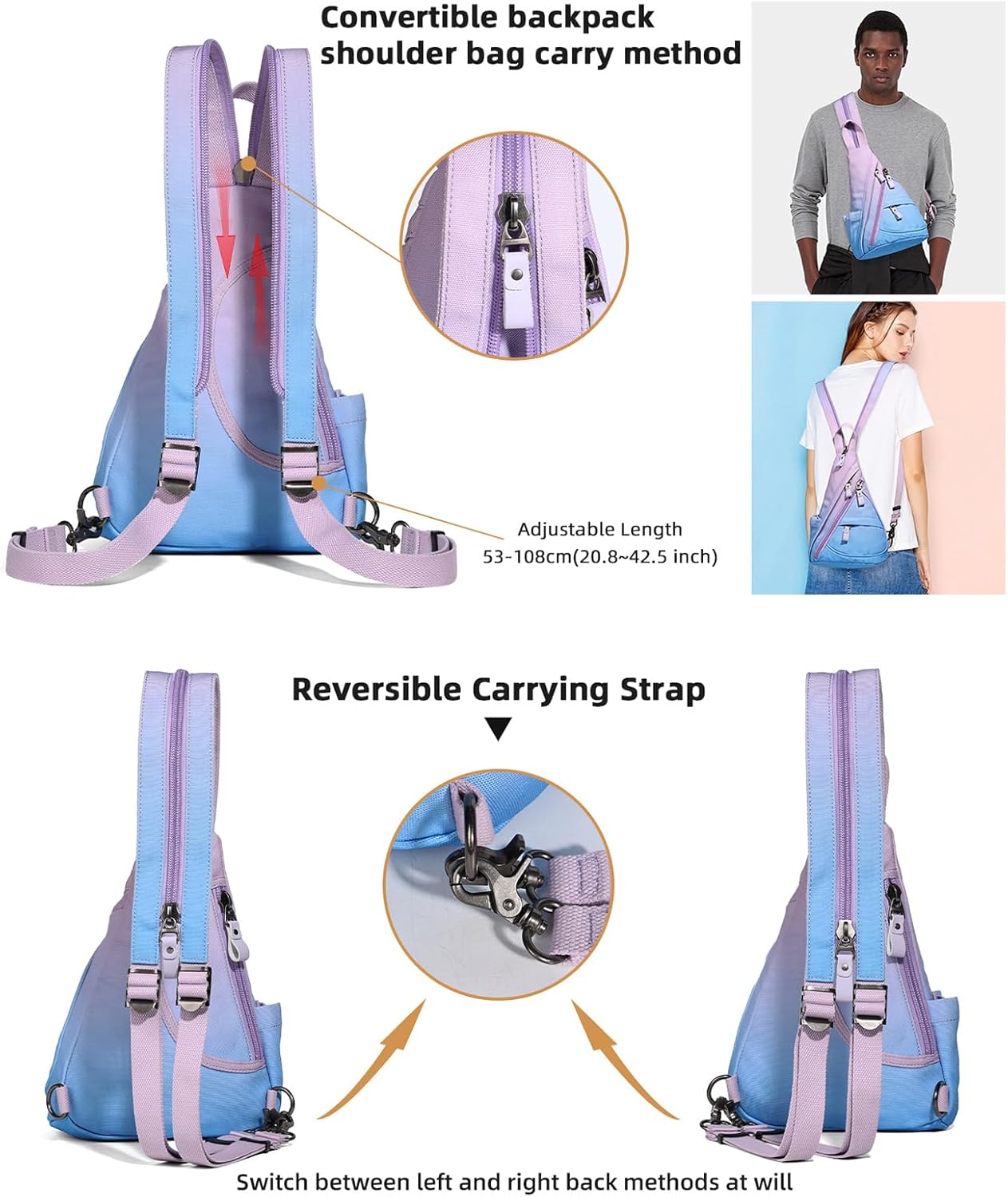 KL928 Sling Bag - Small Crossbody Backpack Shoulder Casual Daypack Rucksack for Men Women