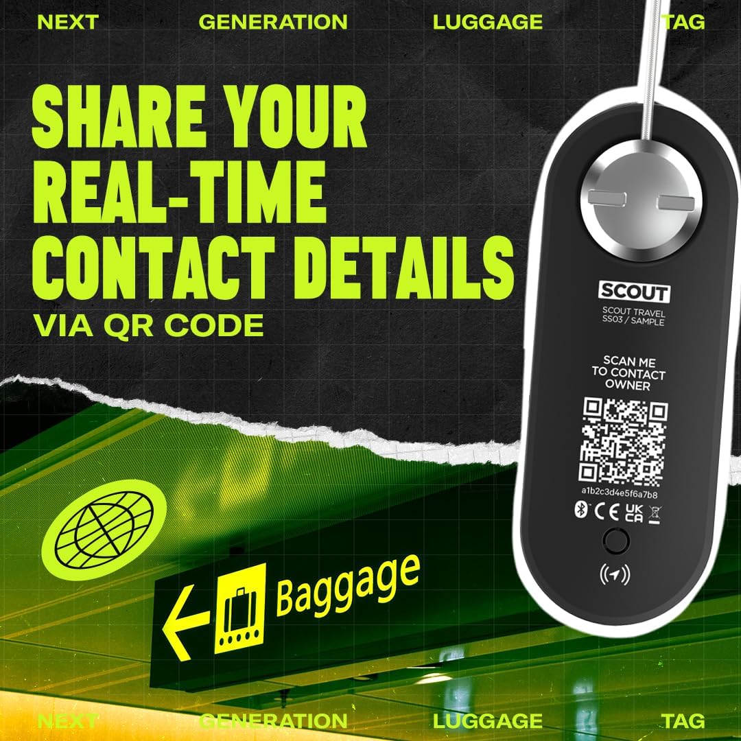 Knog Scout iOS Twin Pack Smart Tag, Tracker & 85dB Alarm – Rechargeable Luggage Tag Compatible with iOS App & Apple Find My, Digital Contact Info, Remote Chime, Water-Resistant, Black/Green