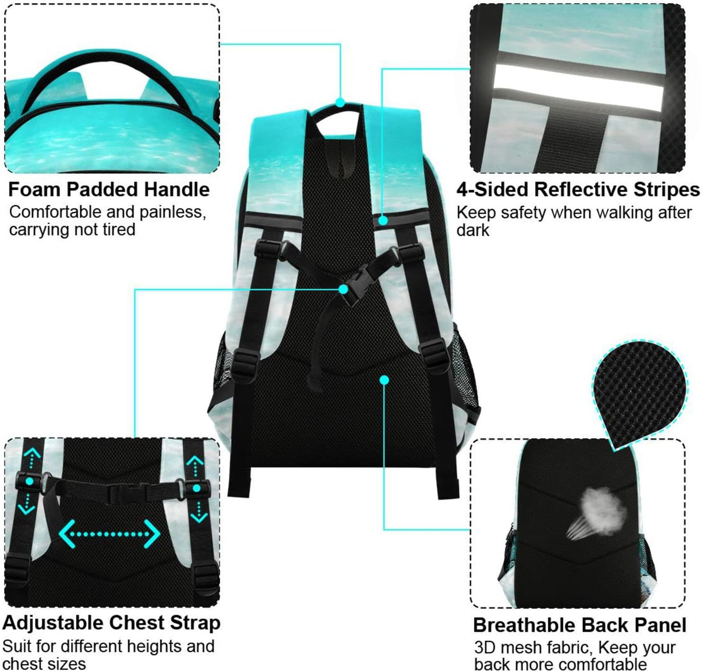 Sea Turtle Teal Backpack for Boys Girls Elementary School Bag Kids Bookbag Travel Rucksack