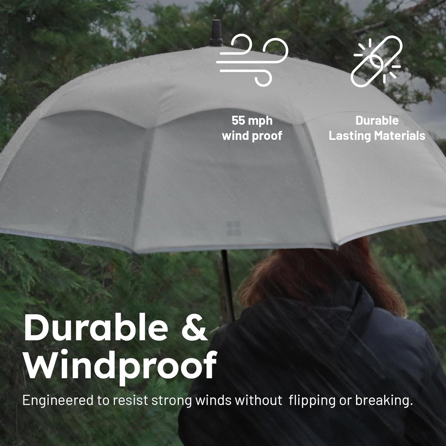 Weatherman Umbrella - Stick Umbrella - Windproof Umbrella Resists Up to 55 MPH Winds - (White)
