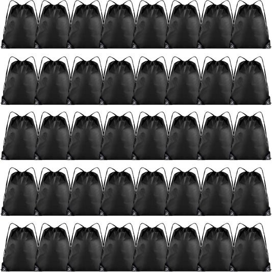 40 Pieces Drawstring Backpack Bulk Cinch Sackpack Ployster Drawstring Bags for Gym Party Trip(Black)