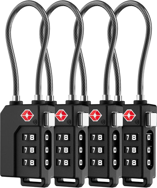 LUGGEX TSA Locks for Luggage, Suitcase Locks TSA Approved, Luggage Locks, Ease of Use & Durable(Black,4 Pack)