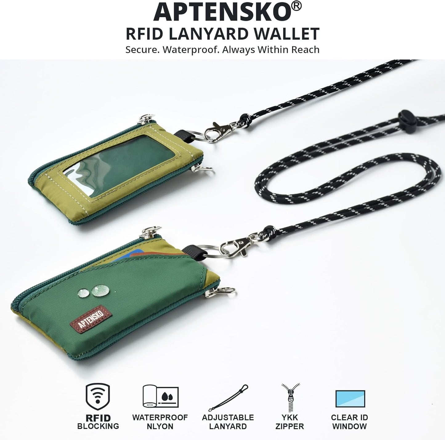 RFID Travel Wallet with Adjustable Lanyard-Zipper Small Wallet with ID Card Holder, Keychain for