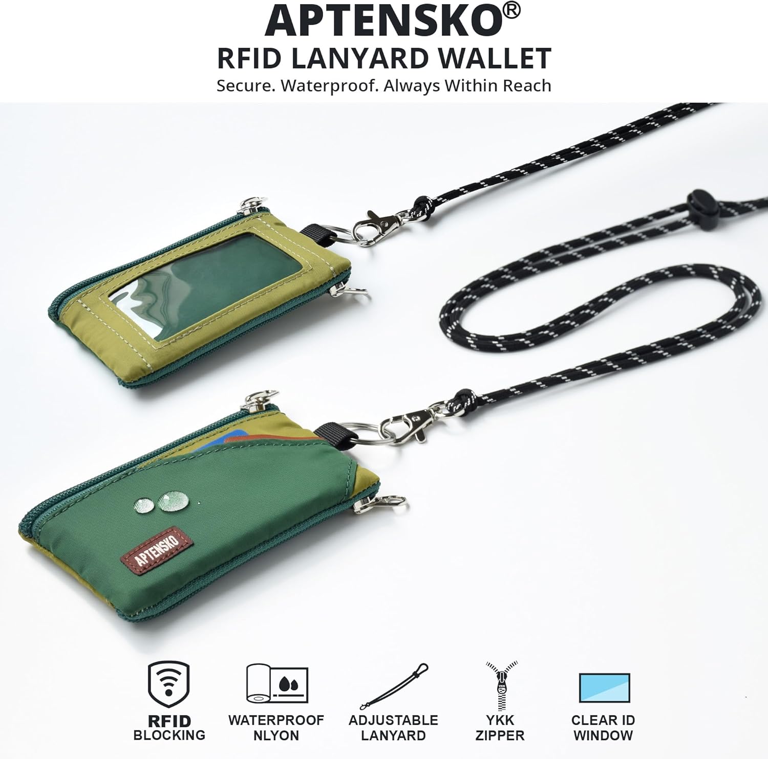 RFID Travel Wallet with Adjustable Lanyard-Zipper Small Wallet with ID Card Holder, Keychain for