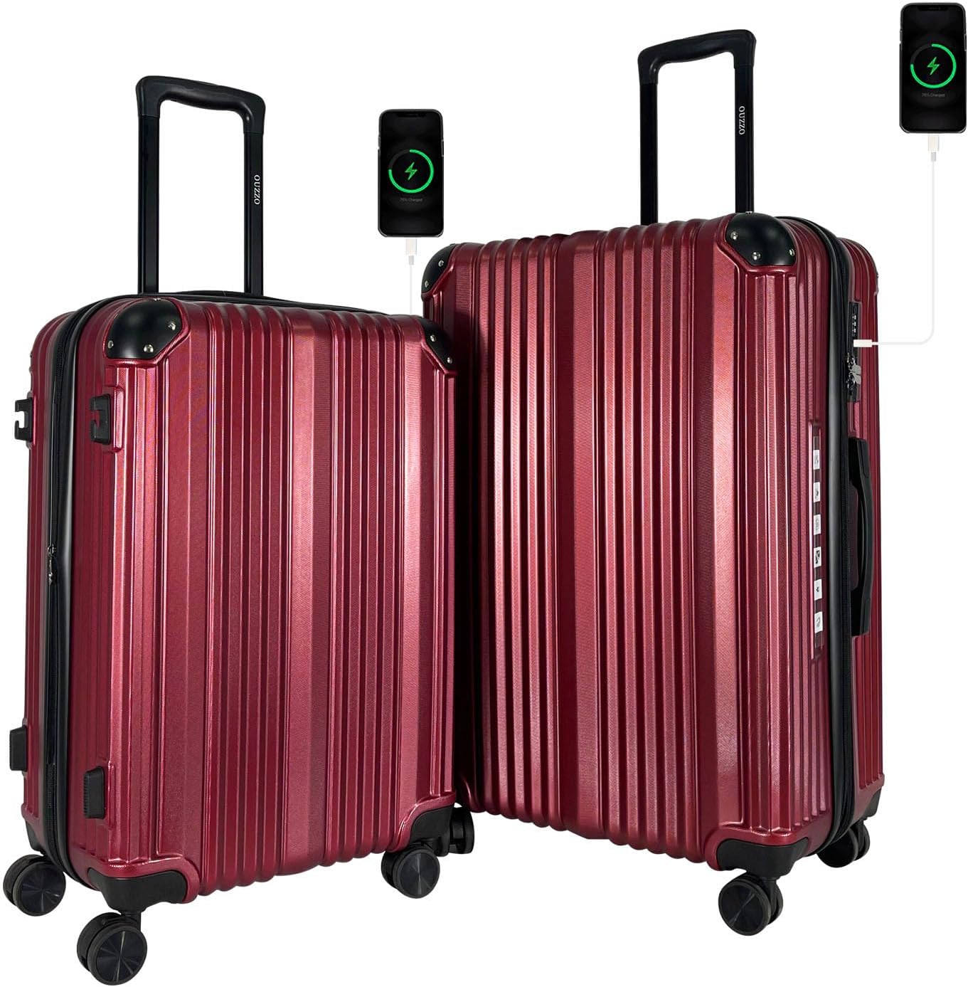 OUZZO Luggage,luggage sets 3 piece,travel carry-on luggage,hard sided luggage with spinner wheels,20/24/28-inch suitcases with corner protectors (Red, 20-24inch)