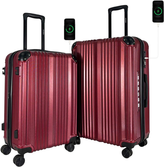 OUZZO Luggage,luggage sets 3 piece,travel carry-on luggage,hard sided luggage with spinner wheels,20/24/28-inch suitcases with corner protectors (Red, 20-24inch)