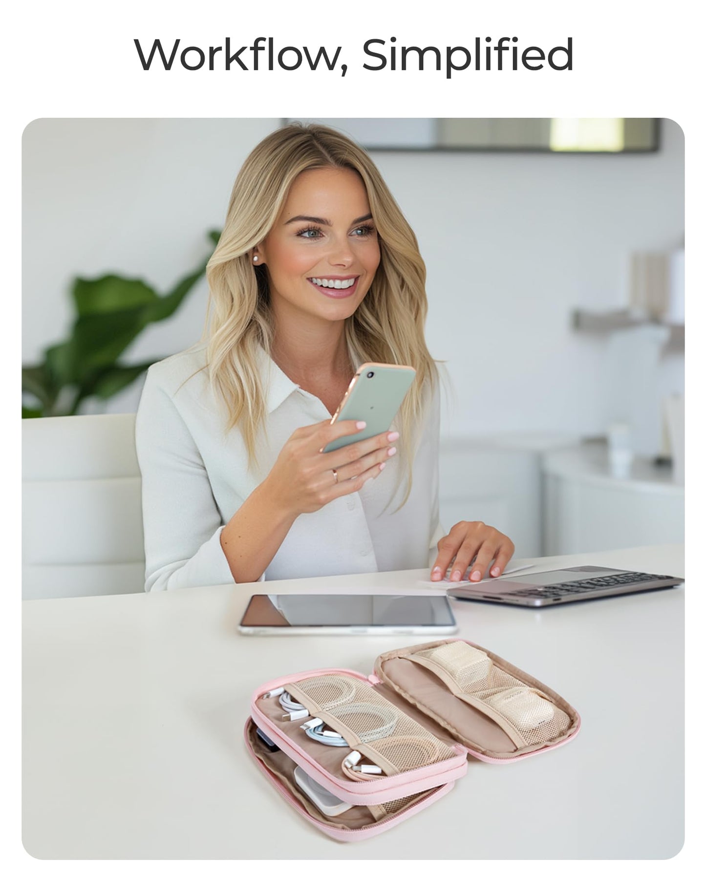 BAGSMART Electronics Organizer Travel Case for Cords Chargers Phones, Pink