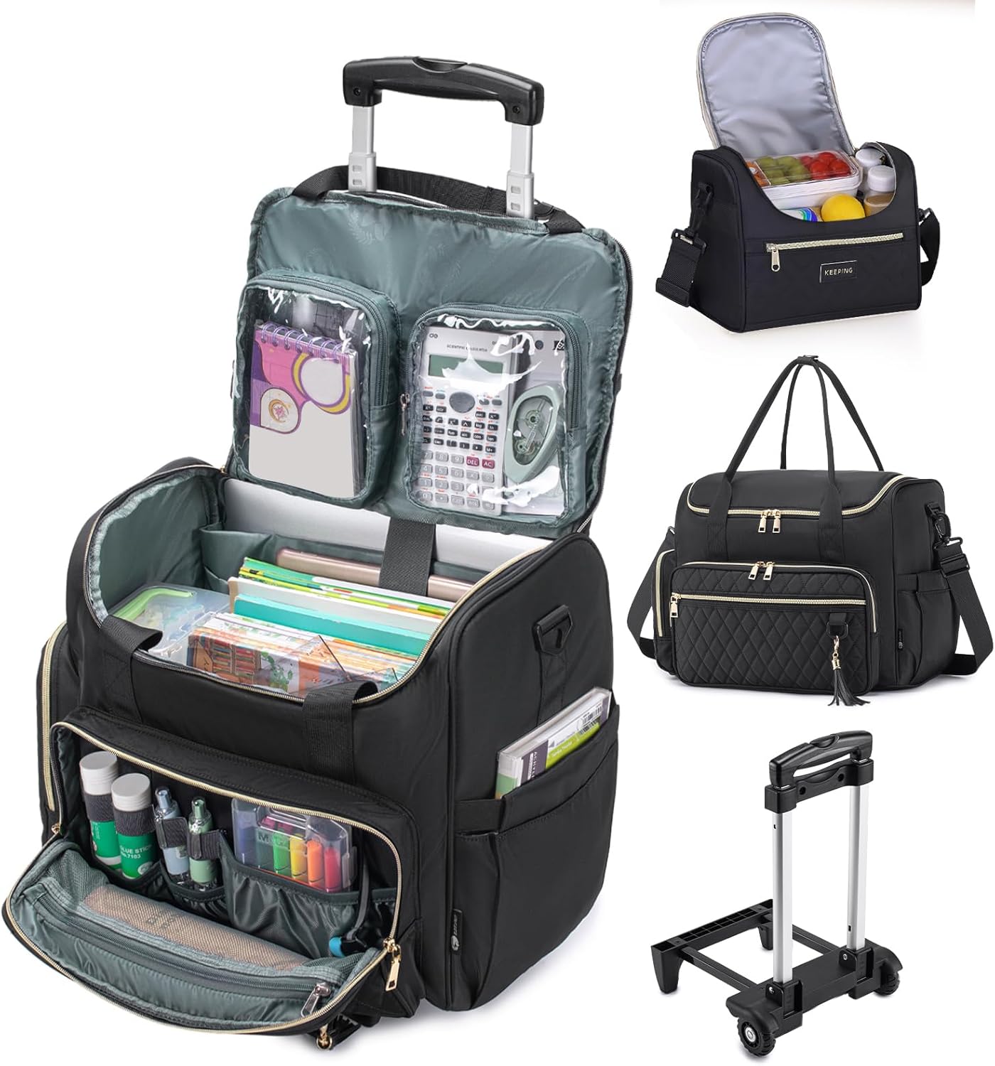Rolling Laptop Bag 17.3 Inch With Insulated Lunch Bag 3 IN 1 Waterproof Rolling Briefcase With Wheels for Women