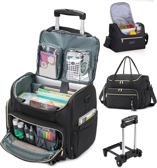 Rolling Laptop Bag 17.3 Inch With Insulated Lunch Bag 3 IN 1 Waterproof Rolling Briefcase With Wheels for Women