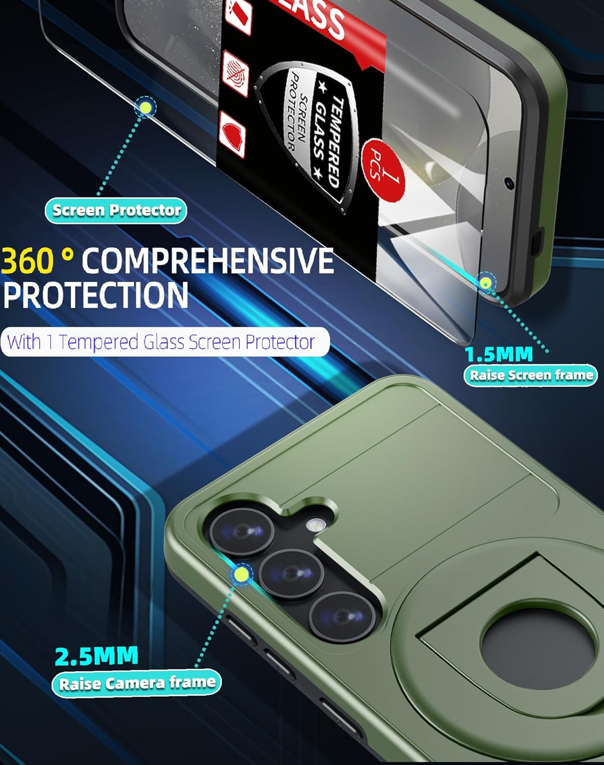 for Samsung Galaxy S24 Case Magnetic Compatible with MagSafe Wireless Charging,with Screen Protector,for S24 Phone Case with Kickstand Ring Anti-Scratch Shockproof Heavy Duty Protection Green