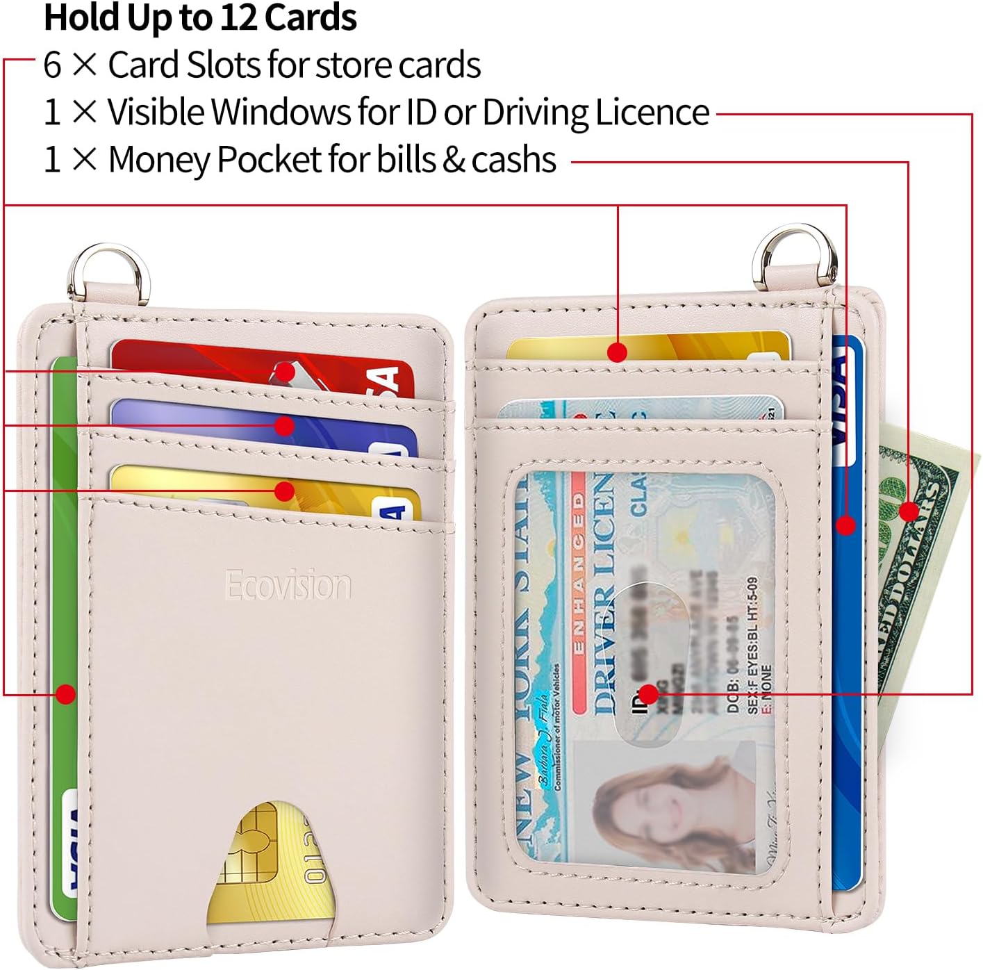 EcoVision Slim Minimalist Front Pocket Wallet, RFID Blocking Credit Card Holder Wallet with Detachable D-Shackle for Men Women
