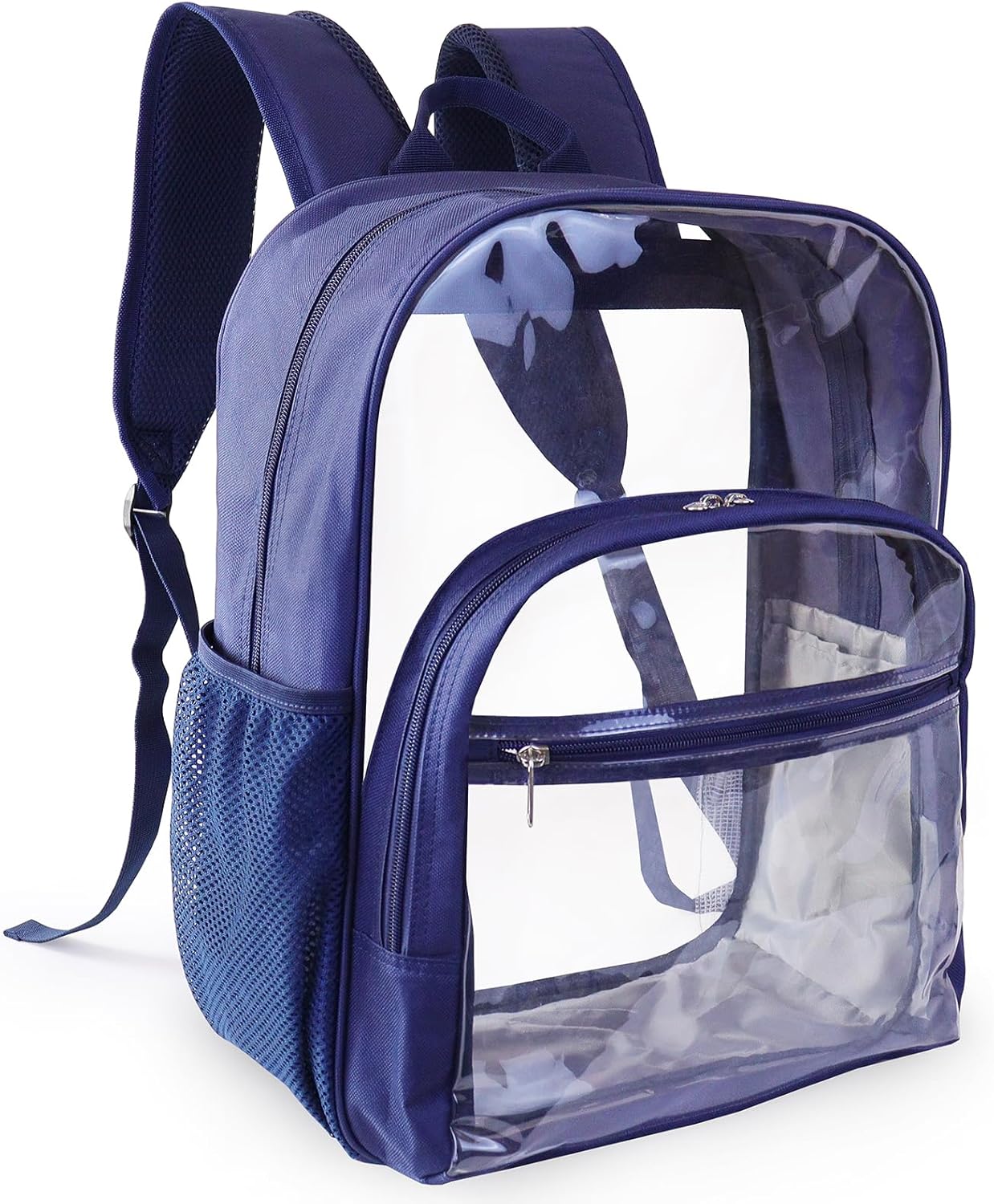 Clear Backpack for School, Heavy Duty Transparent Backpack with 0.6 mm PVC Bookbag 18 inch Clear Bag, Navy blue